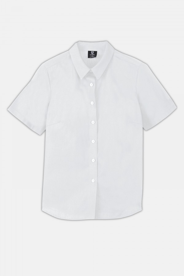 Womens Poly Cotton Half Sleeve Single Pocket Collared Uniform Shirt/Blouse